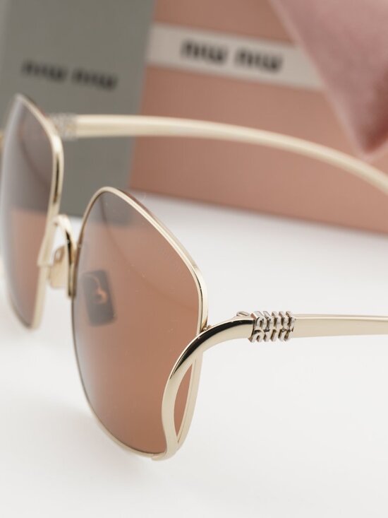Miu Miu MUA57S ZVN90Q Geometric Sunglasses – Gold / Brown
